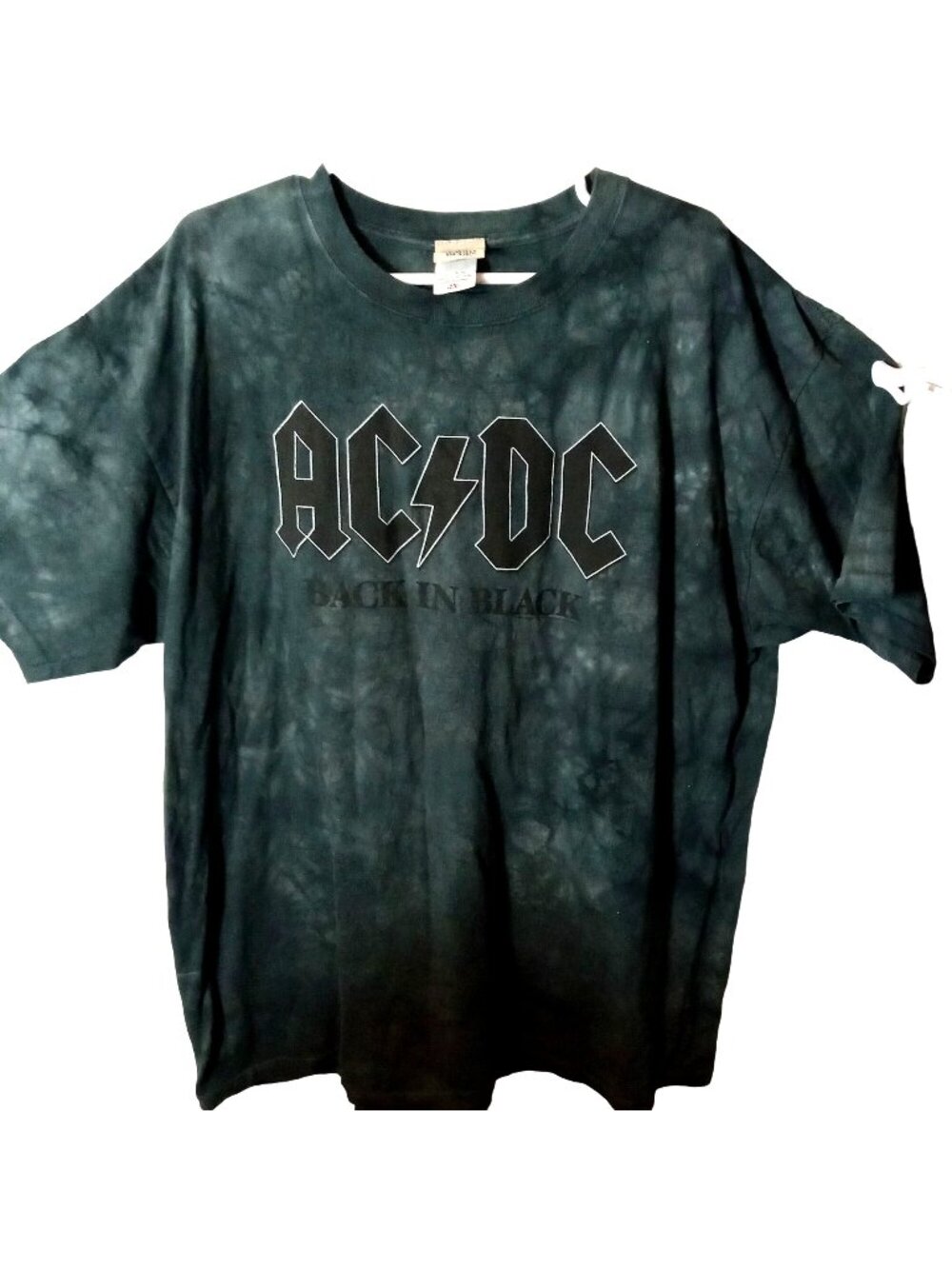Vintage Liquid Blue AC DC Back In Black Tie Dye T Shirt 2X Cotton Rock Band Tee